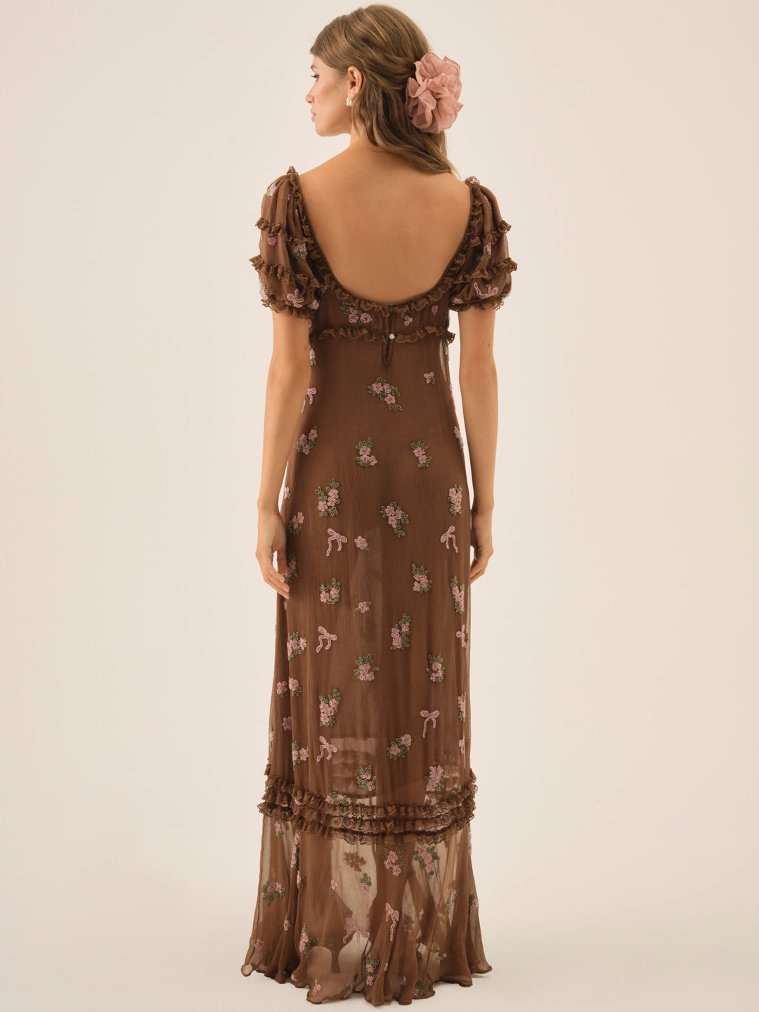 For Love and Lemons - Beaded Garden Bow Maxi Dress - Brown