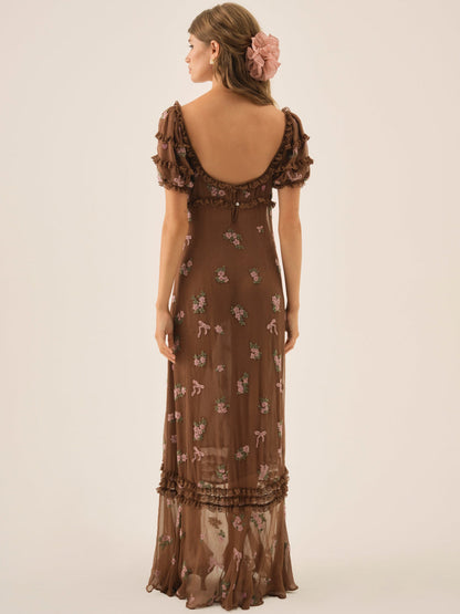 For Love and Lemons - Beaded Garden Bow Maxi Dress - Brown