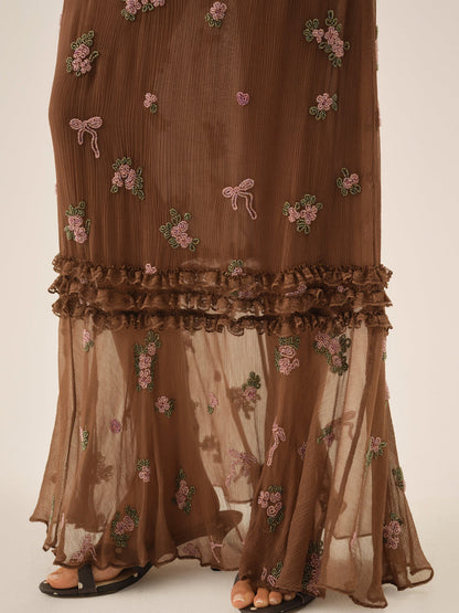 For Love and Lemons - Beaded Garden Bow Maxi Dress - Brown