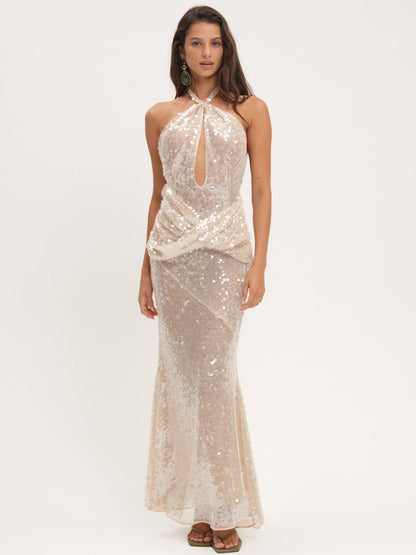 For Love and Lemons - Sydney Sequin Maxi Dress - Nude