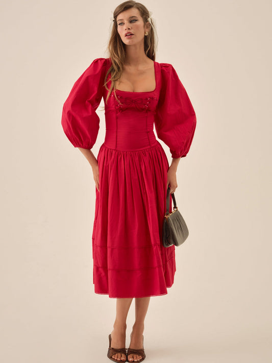 For Love and Lemons - Betsy Bow Midi Dress - Red