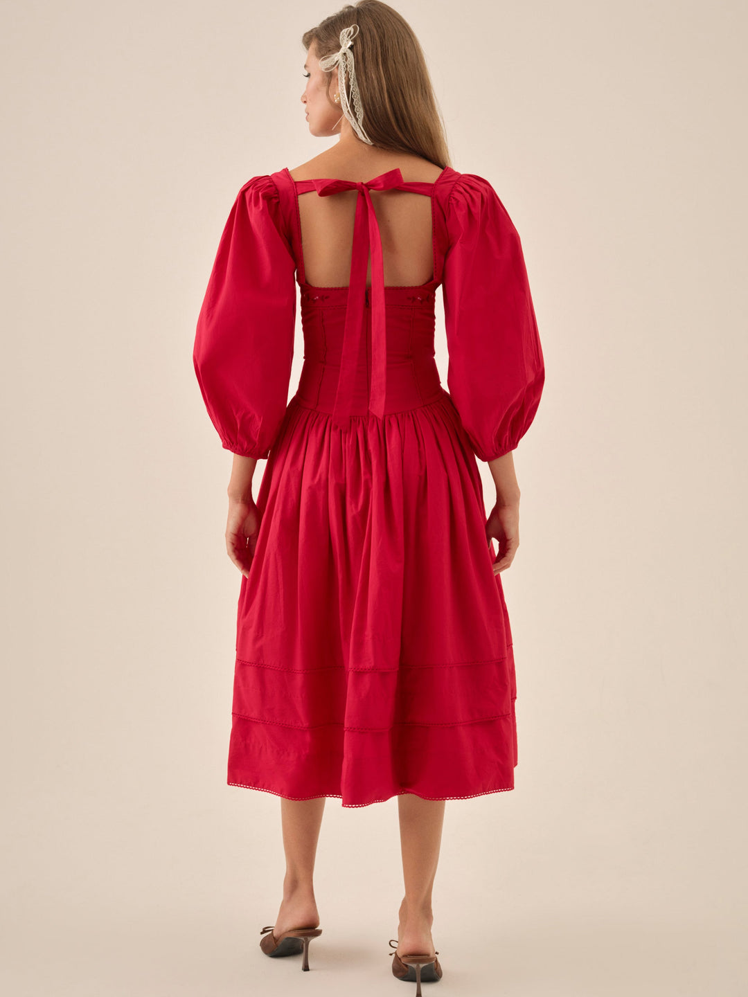 For Love and Lemons - Betsy Bow Midi Dress - Red
