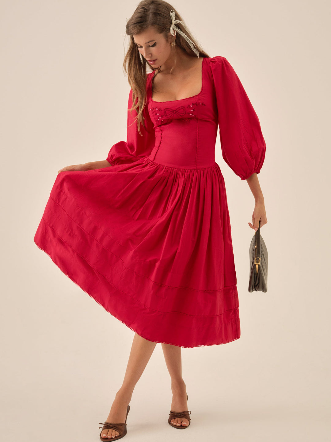 For Love and Lemons - Betsy Bow Midi Dress - Red