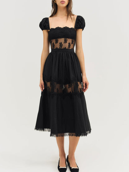 For Love and Lemons - Liya Lace Midi Dress - Black