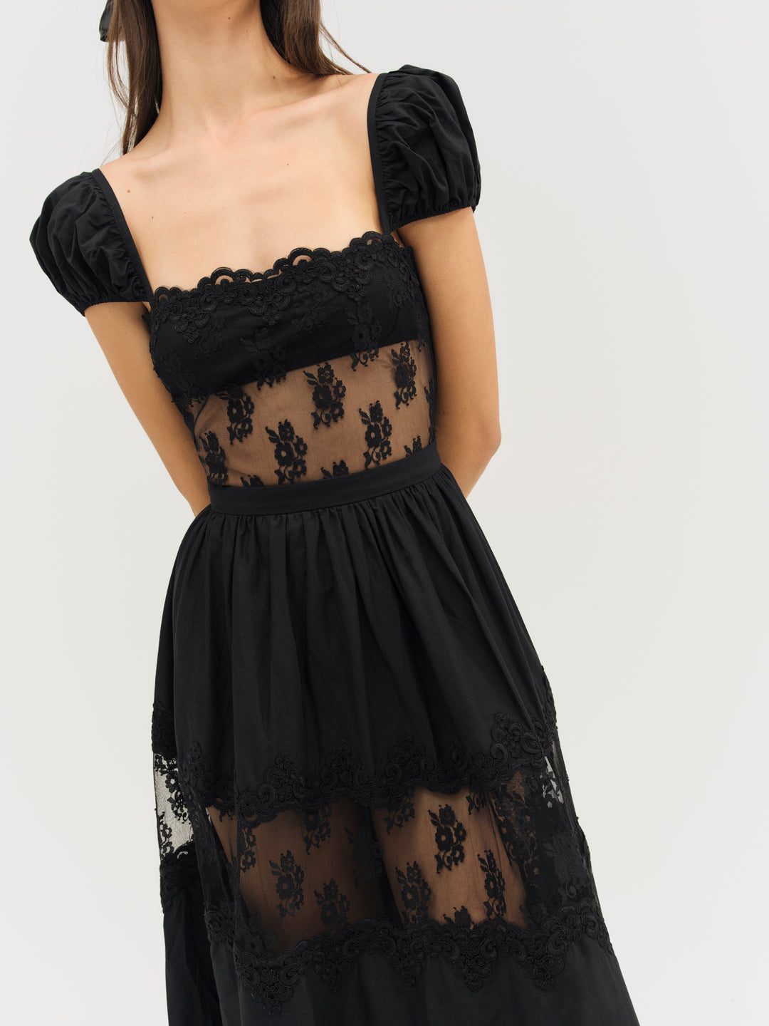 For Love and Lemons - Liya Lace Midi Dress - Black
