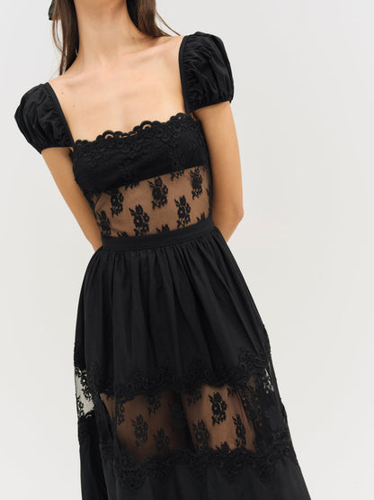For Love and Lemons - Liya Lace Midi Dress - Black