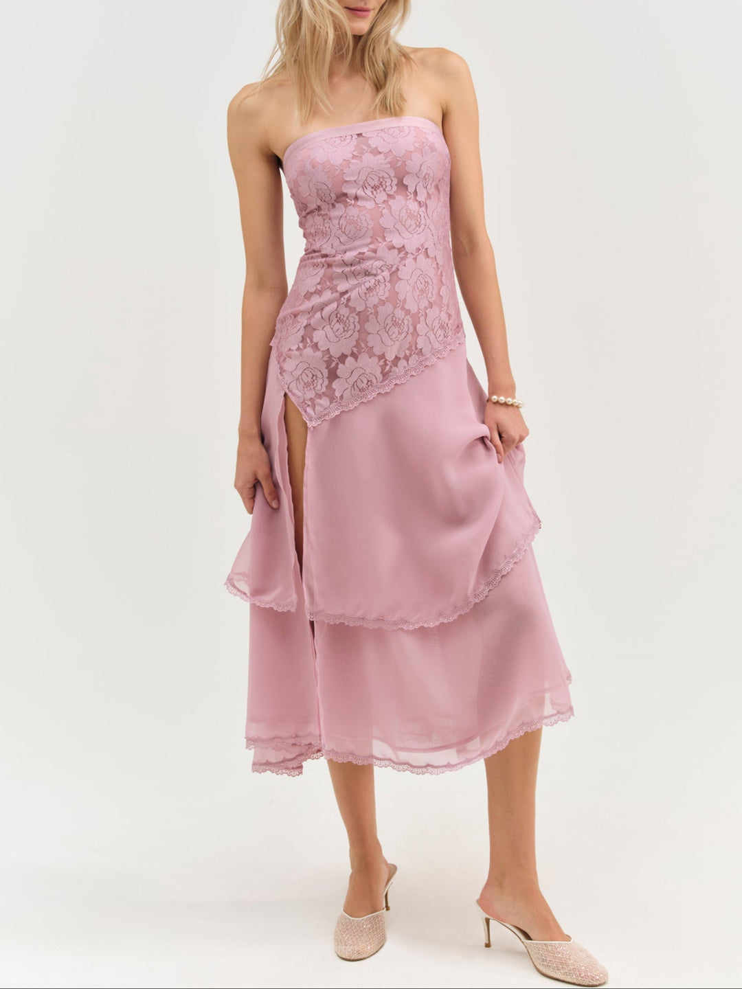For Love and Lemons - Claudia Rose Lace Strapless Midi Dress - Mulberry