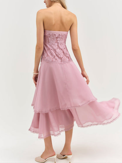 For Love and Lemons - Claudia Rose Lace Strapless Midi Dress - Mulberry