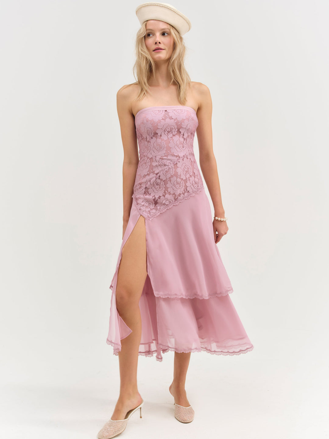 For Love and Lemons - Claudia Rose Lace Strapless Midi Dress - Mulberry