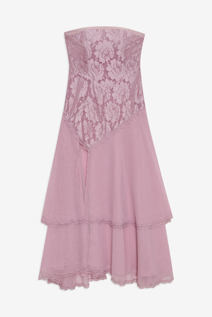 For Love and Lemons - Claudia Rose Lace Strapless Midi Dress - Mulberry