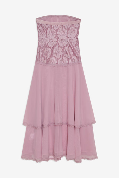 For Love and Lemons - Claudia Rose Lace Strapless Midi Dress - Mulberry