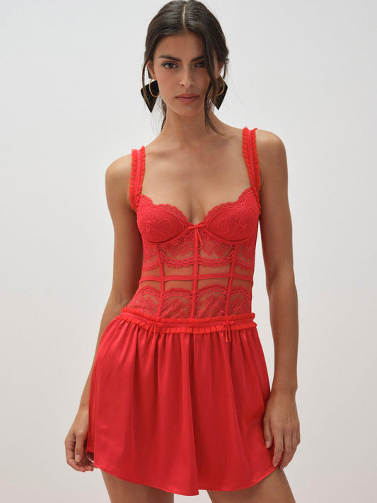For Love and Lemons - Fiona Lace Slip Dress - Red