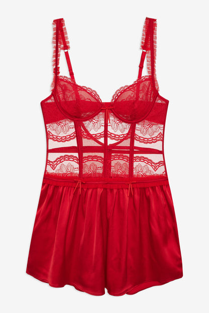 For Love and Lemons - Fiona Lace Slip Dress - Red