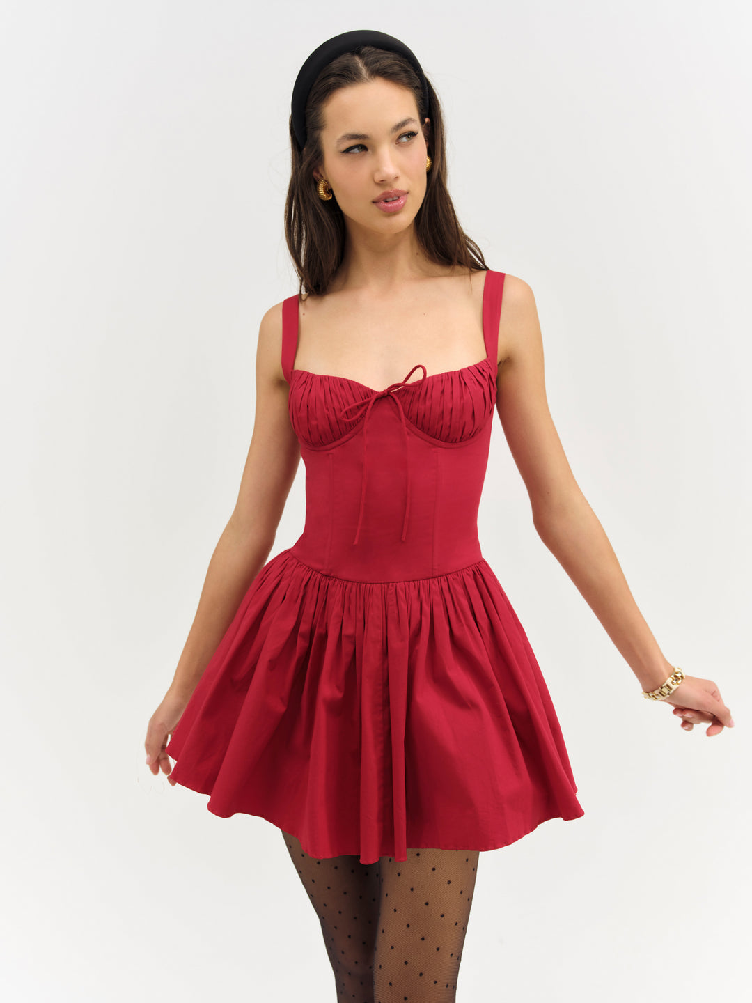 For Love and Lemons - Helena Poplin Bustier Mini Dress - Red