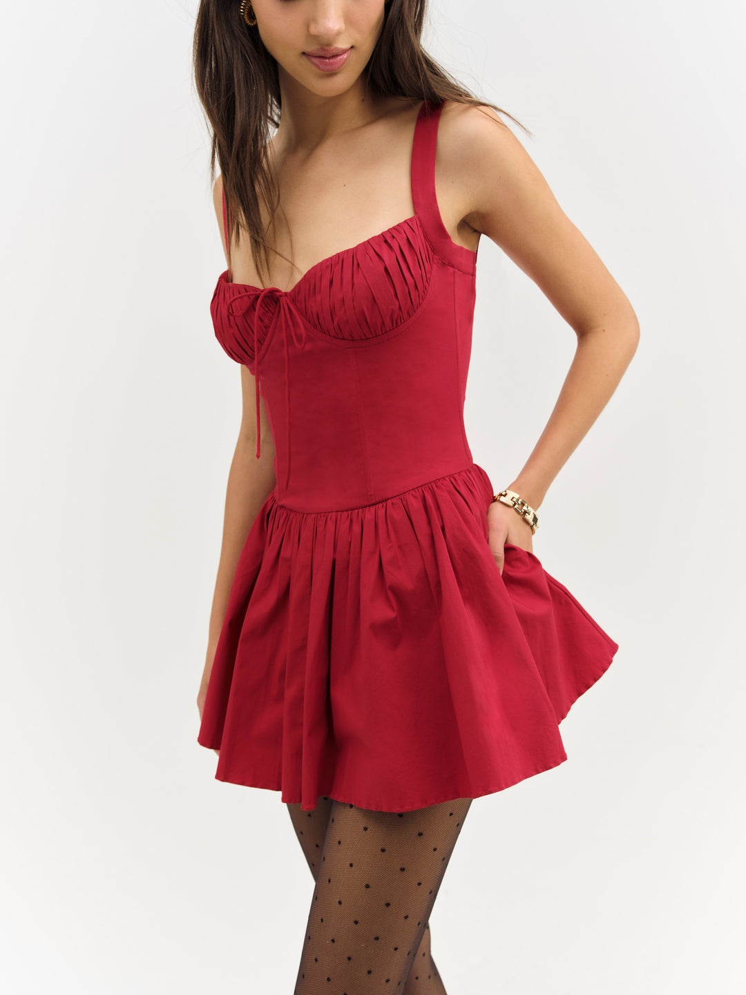 For Love and Lemons - Helena Poplin Bustier Mini Dress - Red