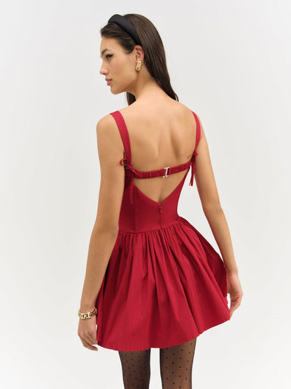 For Love and Lemons - Helena Poplin Bustier Mini Dress - Red