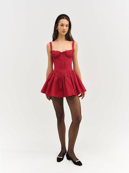 For Love and Lemons - Helena Poplin Bustier Mini Dress - Red