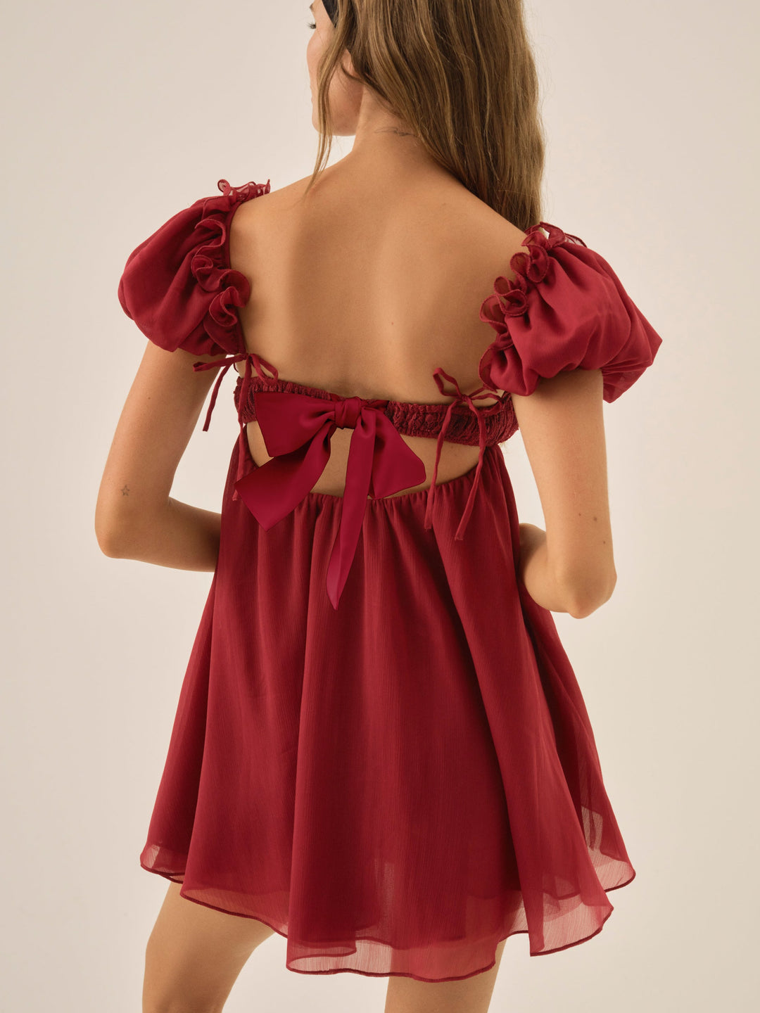 For Love and Lemons - Claudine Chiffon Mini Dress - Oxblood