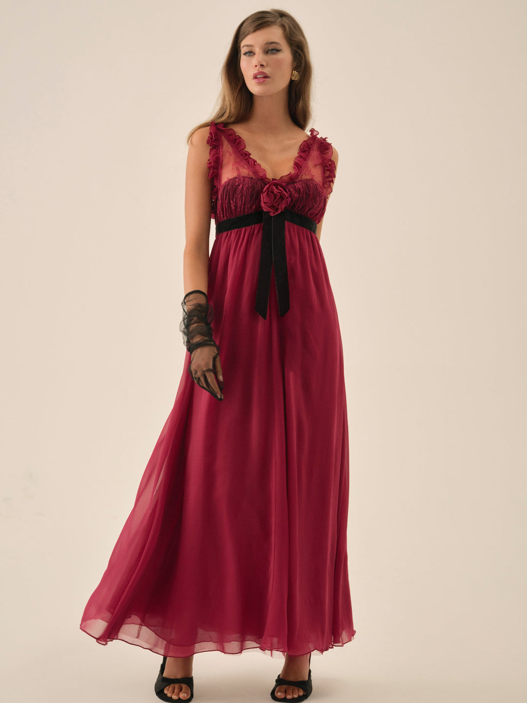 For Love and Lemons - Claudine Chiffon Maxi Dress - Oxblood