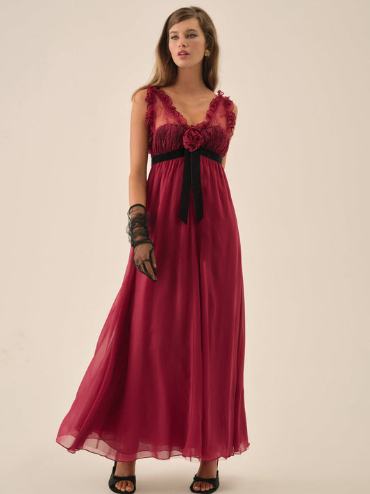For Love and Lemons - Claudine Chiffon Maxi Dress - Oxblood