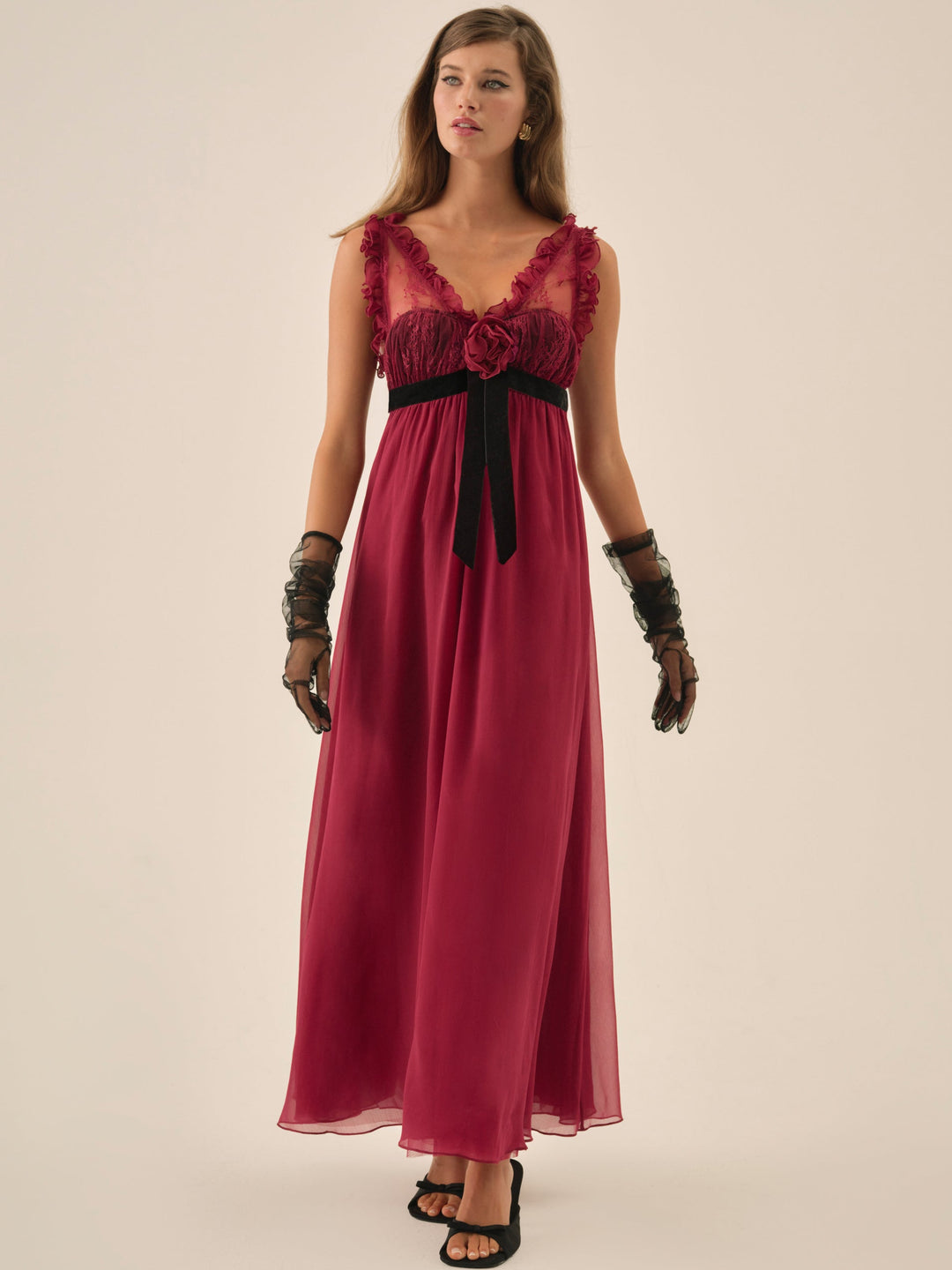 For Love and Lemons - Claudine Chiffon Maxi Dress - Oxblood