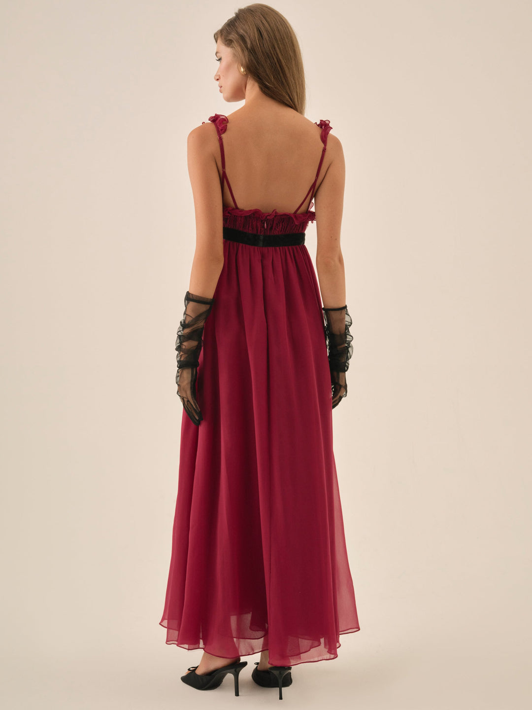 For Love and Lemons - Claudine Chiffon Maxi Dress - Oxblood