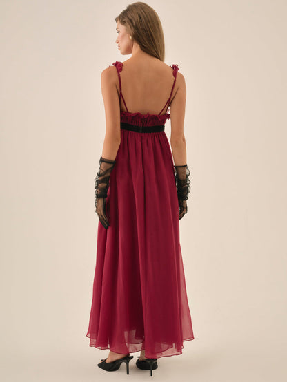 For Love and Lemons - Claudine Chiffon Maxi Dress - Oxblood