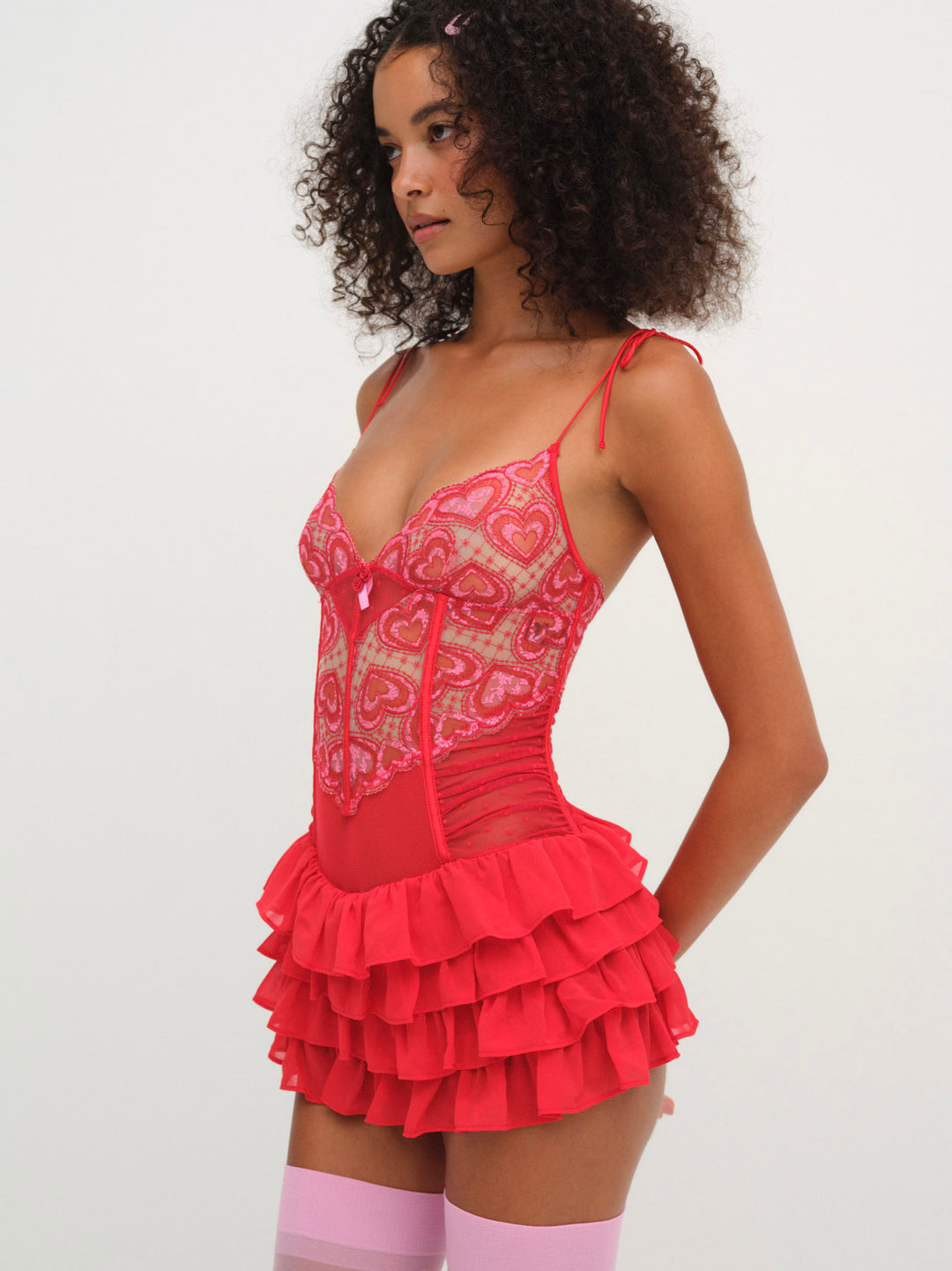 For Love and Lemons - Heartbeat Lace Slip Dress - Red