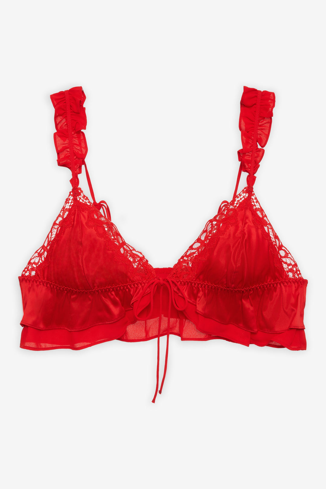 For Love and Lemons - Butterfly Lace Ruffle Bralette - Red