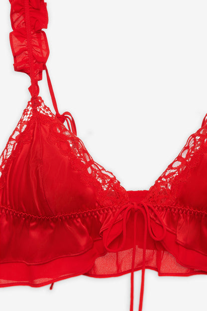 For Love and Lemons - Butterfly Lace Ruffle Bralette - Red