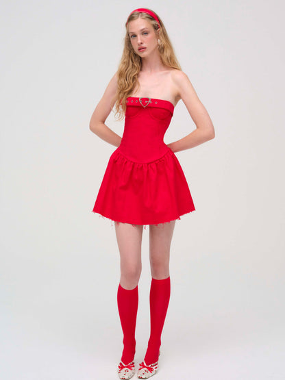 For Love and Lemons - Lipstick Denim Mini Dress - Red