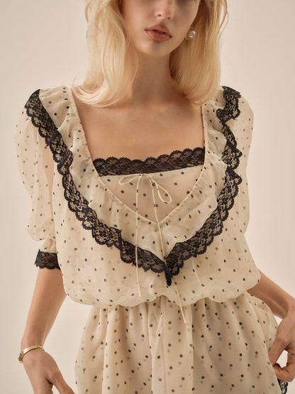 For Love and Lemons - Dottie Dot Mini Dress - Cream