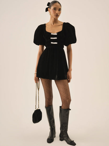 For Love and Lemons - Marta Velvet Mini Dress - Black