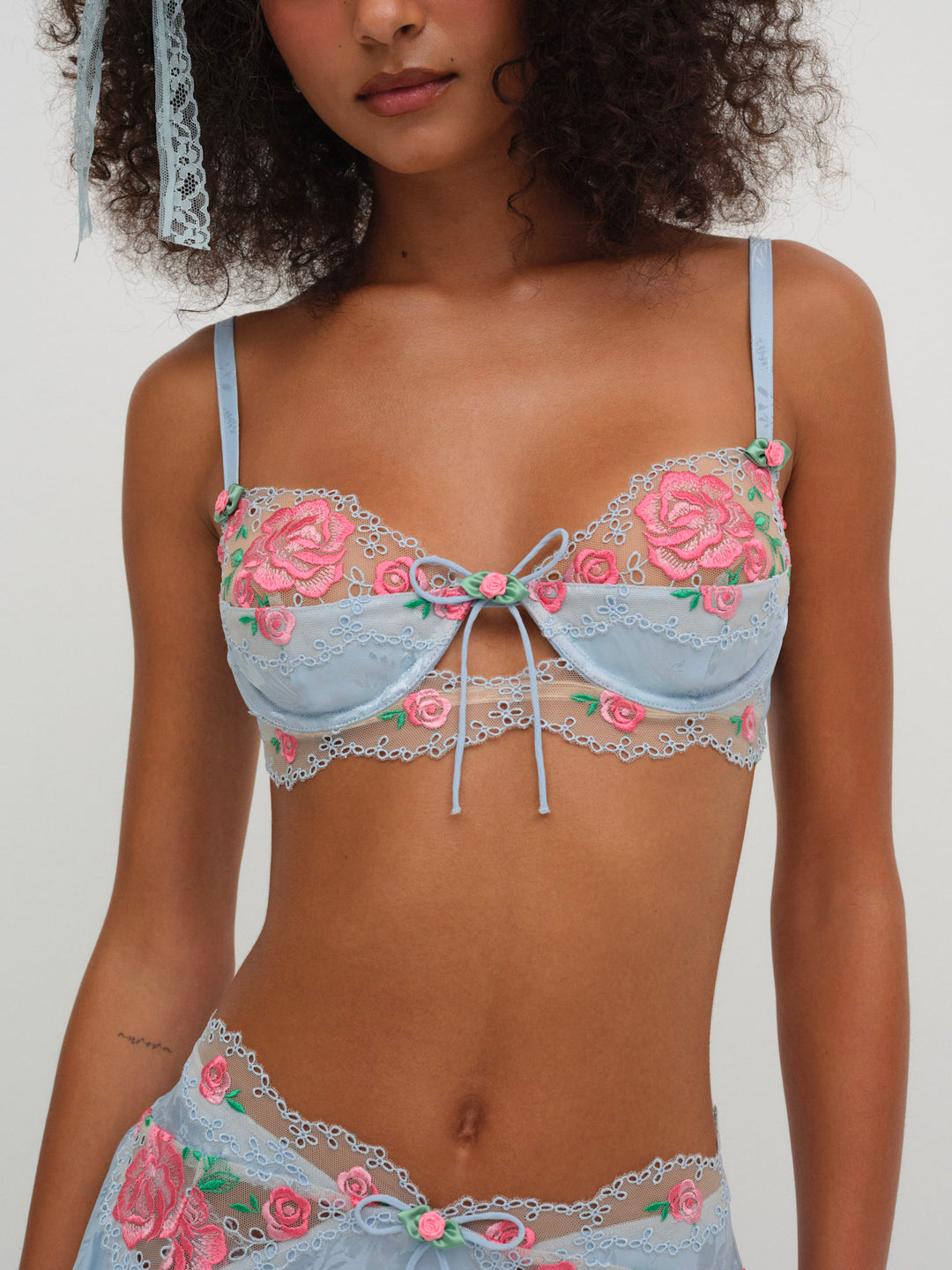 For Love and Lemons - Vintage Rose Eyelet Bra - Blue