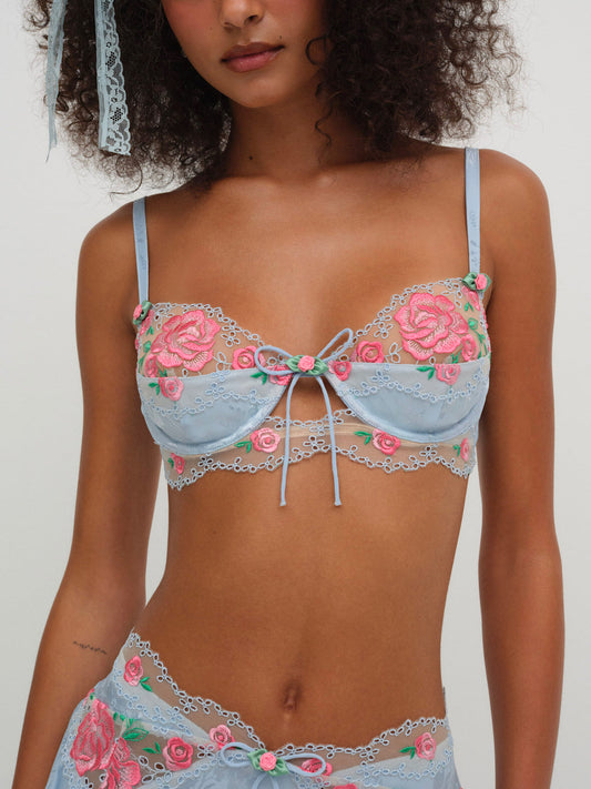 For Love and Lemons - Vintage Rose Eyelet Bra - Blue