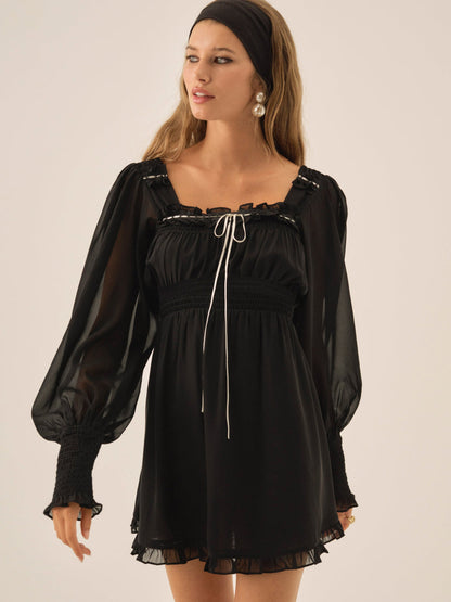 For Love and Lemons - Emmie Chiffon Mini Dress - Black