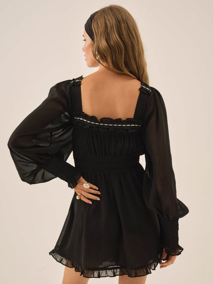 For Love and Lemons - Emmie Chiffon Mini Dress - Black