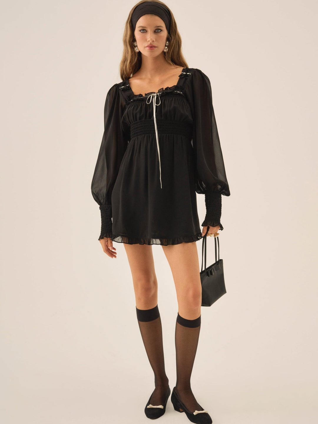 For Love and Lemons - Emmie Chiffon Mini Dress - Black