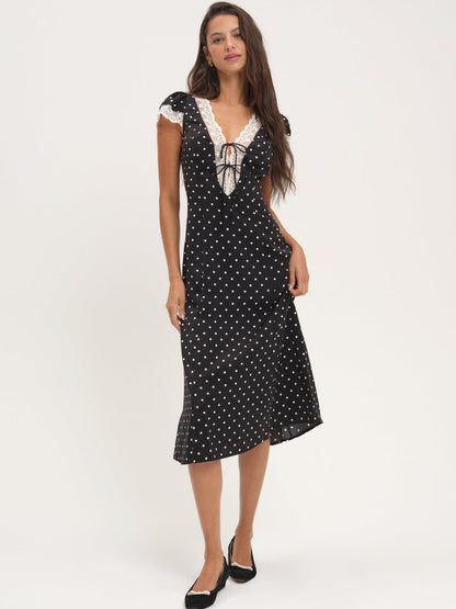 For Love and Lemons - Cross Your Heart Midi Dress - Black Dot