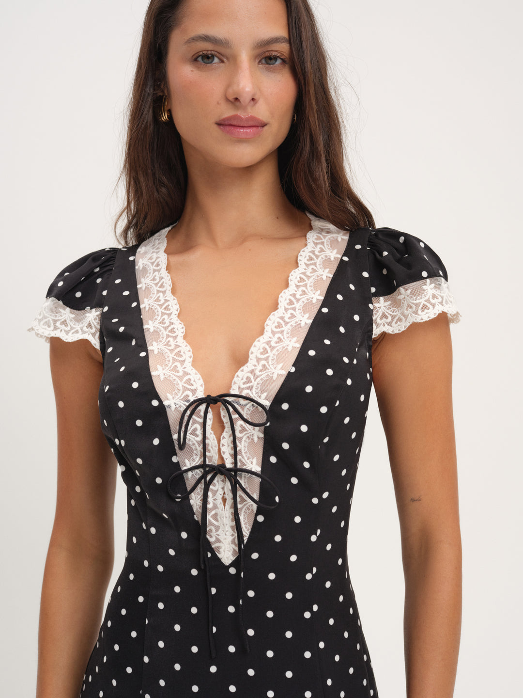 For Love and Lemons - Cross Your Heart Midi Dress - Black Dot