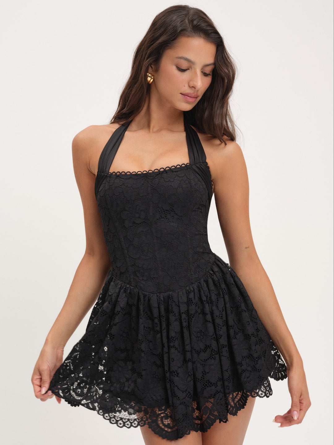 For Love and Lemons - Lakeside Lace Halter Mini Dress - Black