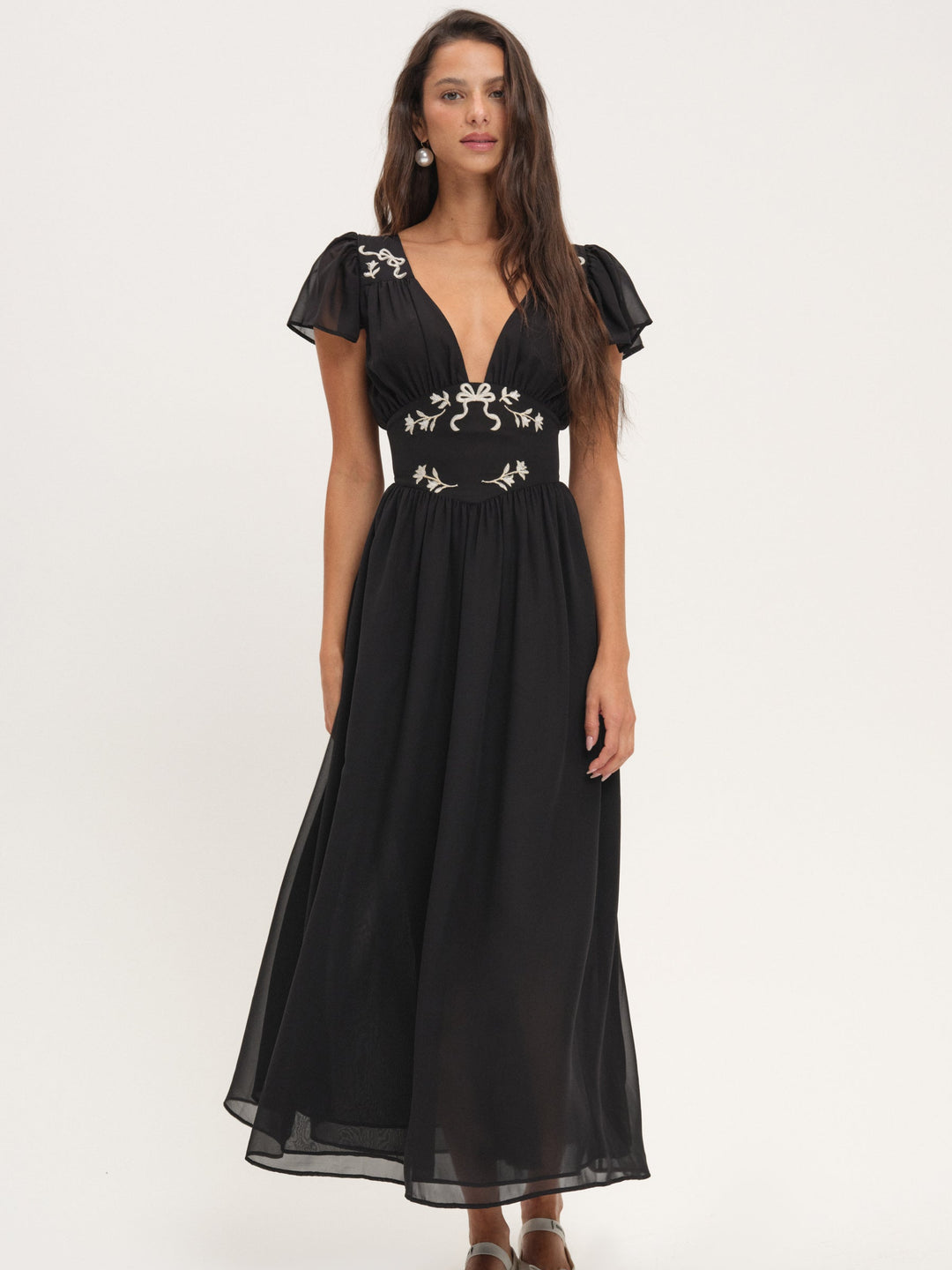 For Love and Lemons - Emmie Chiffon Maxi Dress - Black