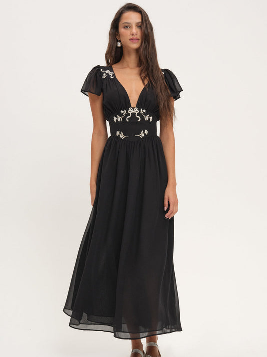 For Love and Lemons - Emmie Chiffon Maxi Dress - Black