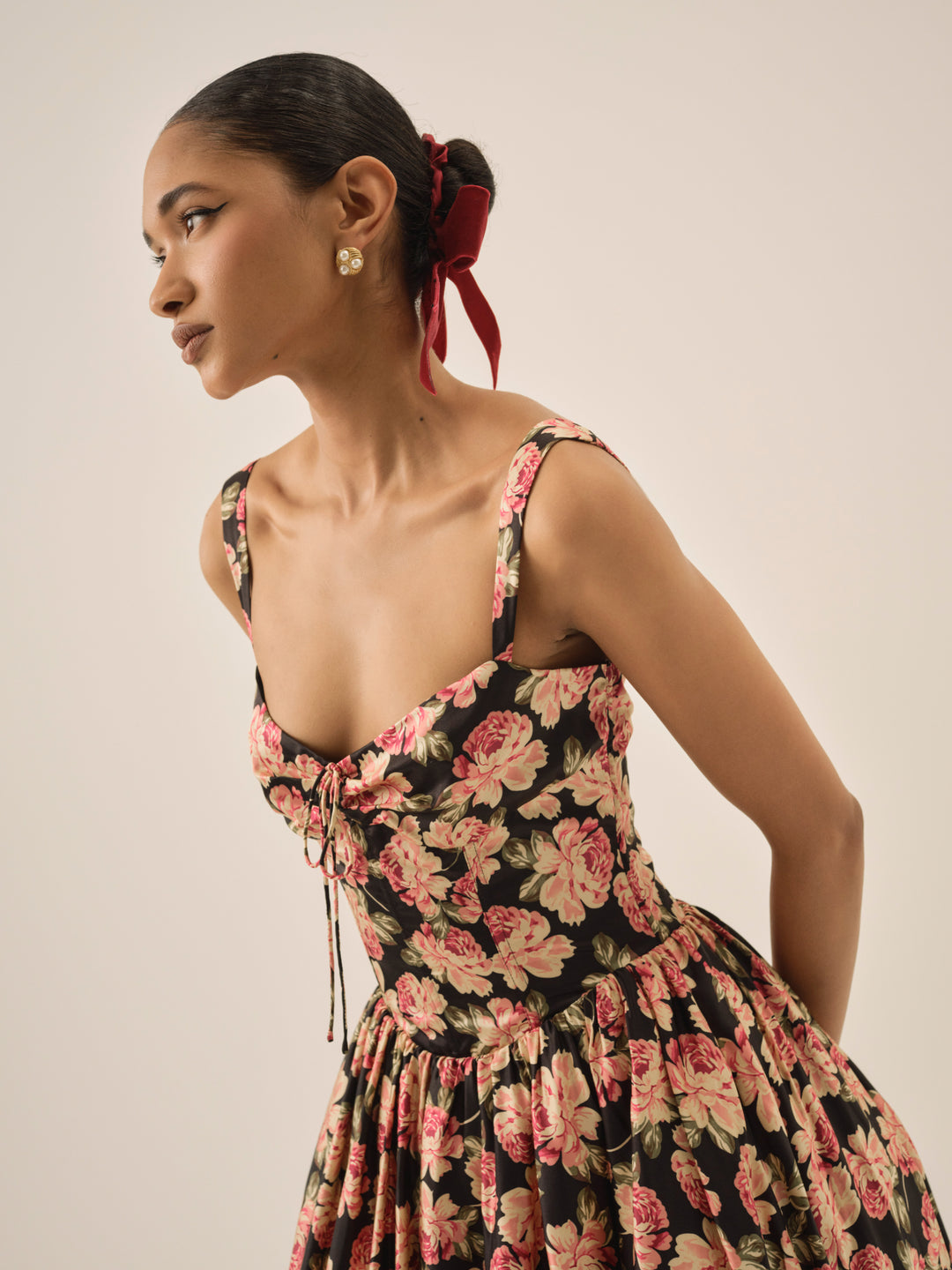 For Love and Lemons Belmond Floral Midi Dress - Black
