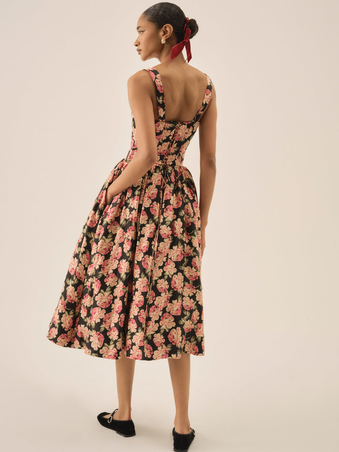For Love and Lemons Belmond Floral Midi Dress - Black