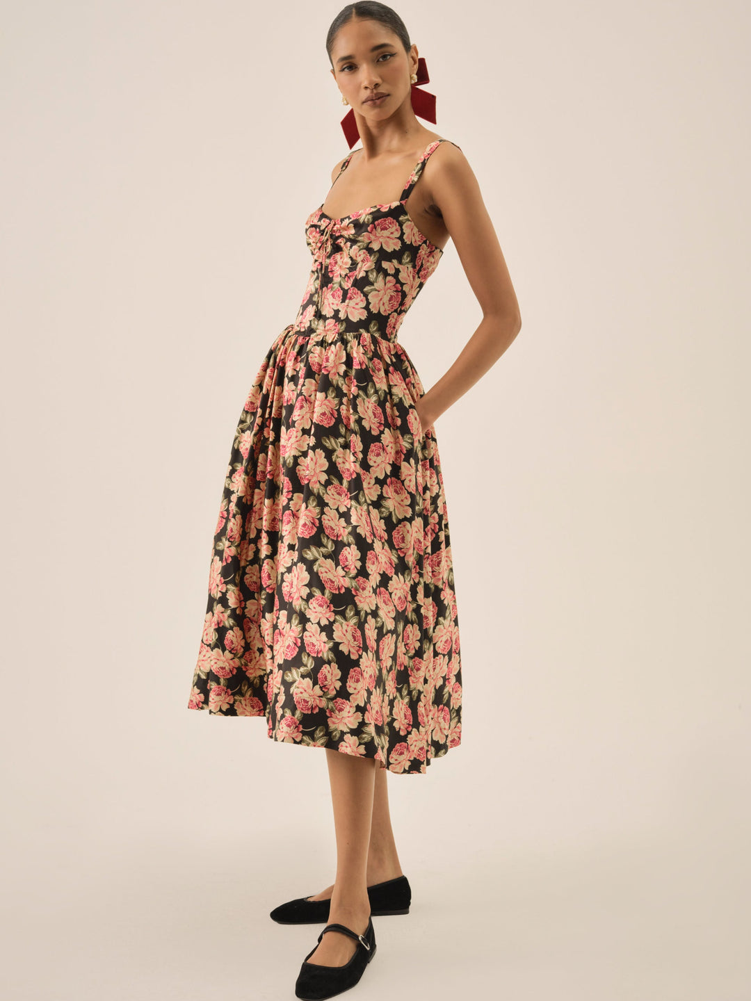 For Love and Lemons Belmond Floral Midi Dress - Black