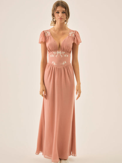 For Love and Lemons - Emmie Chiffon Maxi Dress - Mauve