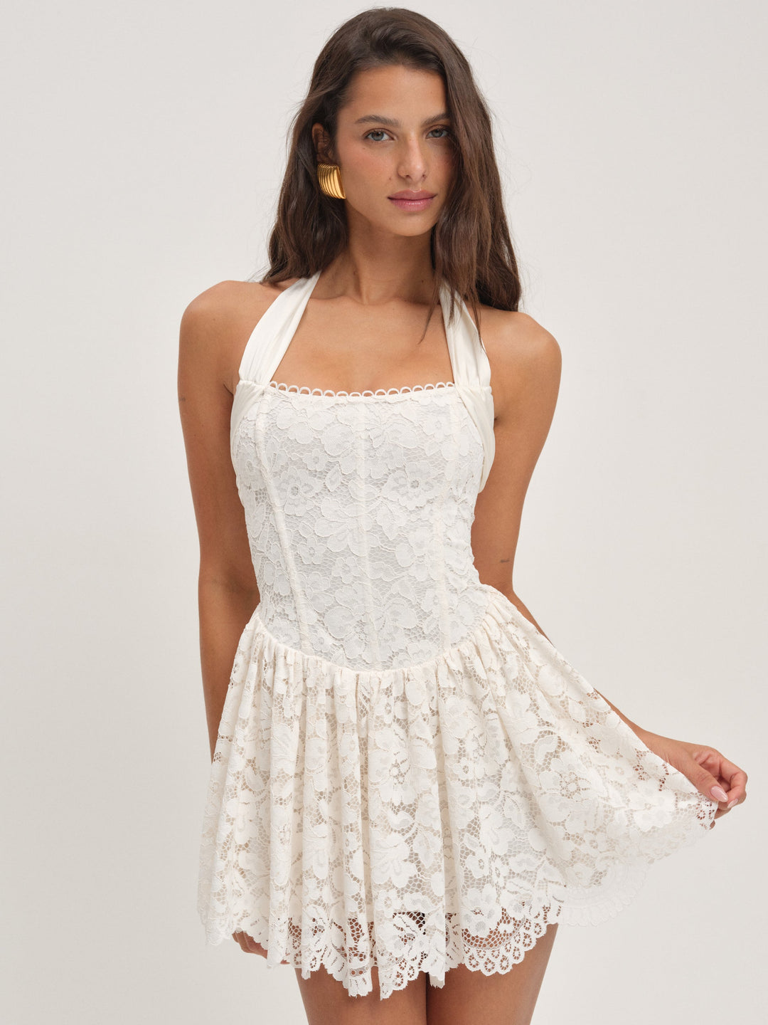 For Love and Lemons - Lakeside Lace Halter Mini Dress - Cream