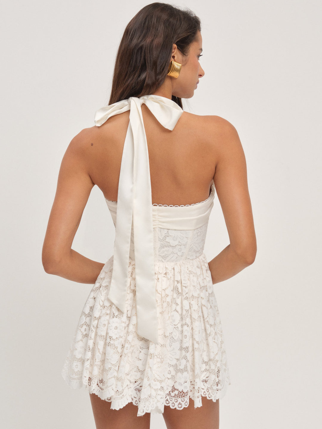 For Love and Lemons - Lakeside Lace Halter Mini Dress - Cream