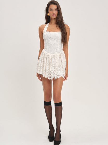 For Love and Lemons - Lakeside Lace Halter Mini Dress - Cream